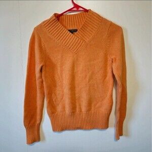 Pierri New York Orange V-Neck Sweater Women’s Size Small 100% Cotton Knit